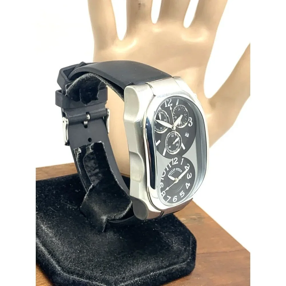 Philip Stein Men's Watch Teslar Quartz Dual Time Chronograph Leather Strap 37mm